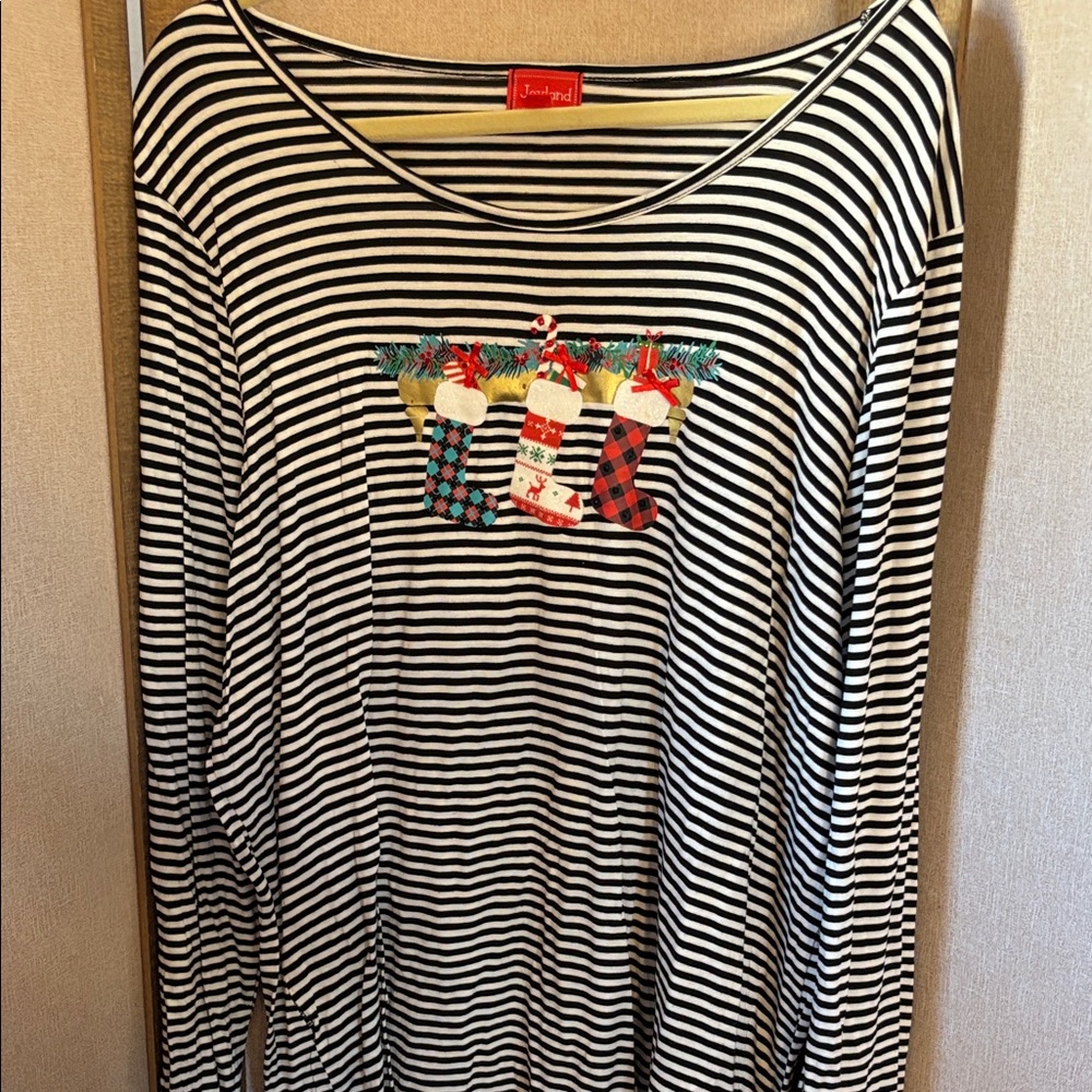 Joyland Striped Long Sleeve Top with Festive Stocking Design XL